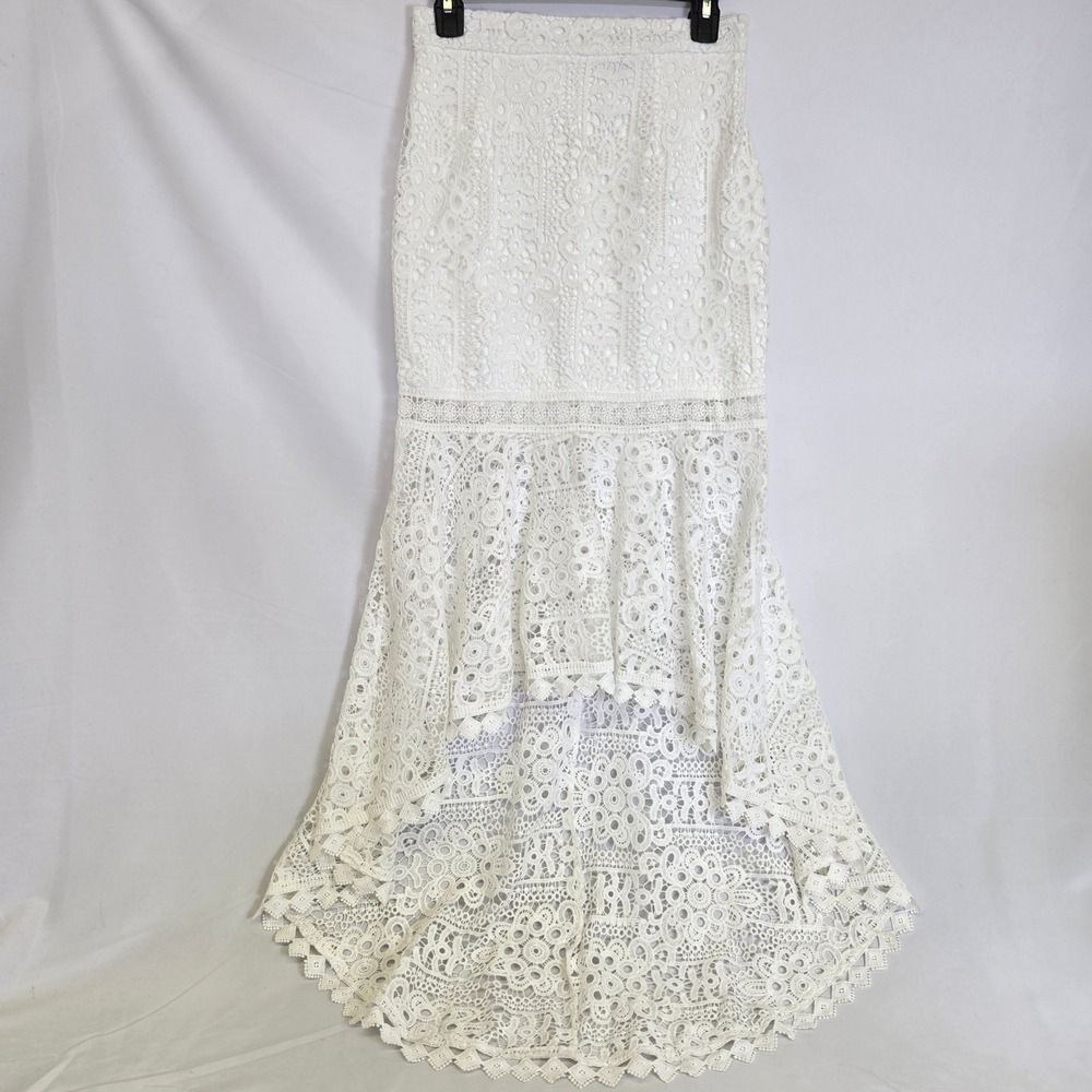 Two Sisters The Label Celine Lace Skirt High Low White Boho Romantic US 4 Small